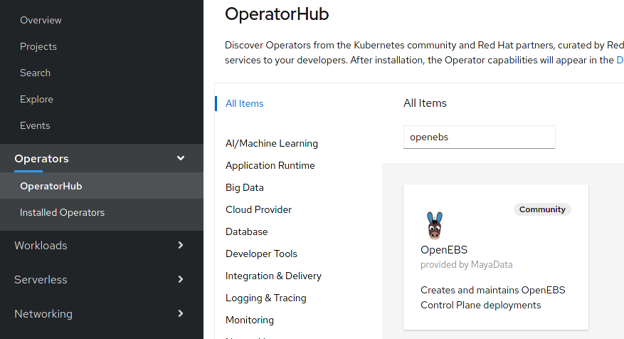 OpenShift in OperatorHub